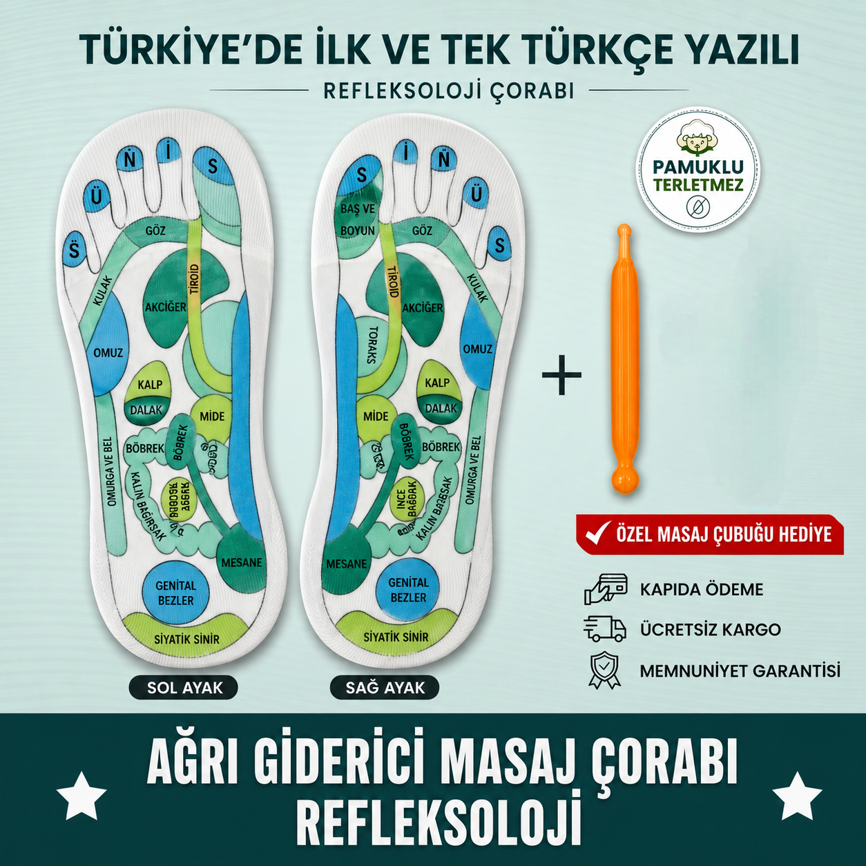 Refleksoloji Masaj Ağrı Çorabı Alt